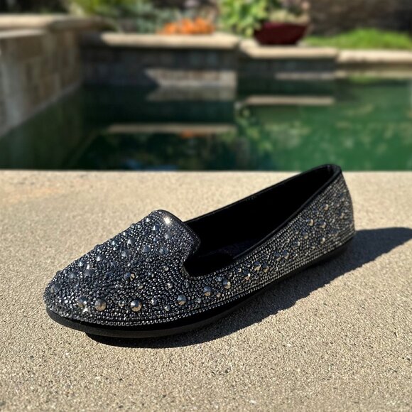 New Pewter Rhinestone Crystal Embellished Loafers Ballet Flat Ballerina Shoes - Picture 3 of 6